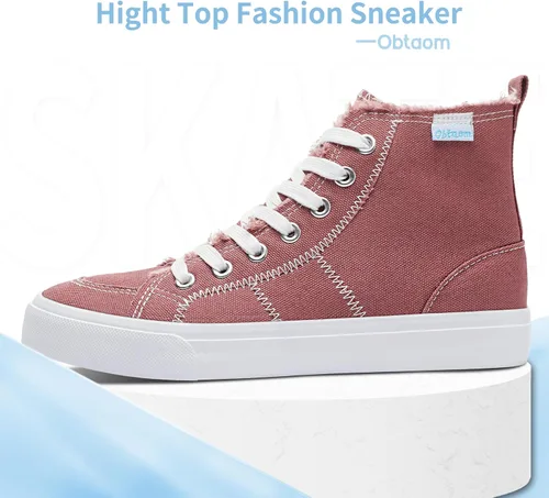 Vista 9 de Obtaom Zapatos de lona de alta calidad para mujer/hombre para jugar a media pantorrilla, zapatillas de deporte de moda casuales con cordones de alta