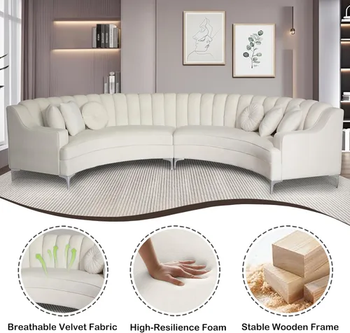 Vista 14 de Legend Vansen L - Sofá de terciopelo semicírculo de 141.34 pulgadas, sofá modular curvado de gran tamaño para sala de estar, oficina, apartamento