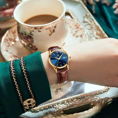 Vista 5 de OLEVS Relojes para mujer, de cuero marrón, fácil de leer, de cuarzo, analógicos, de cara pequeña, para mujer, impermeable, casual, simple