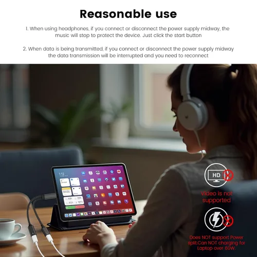 Vista 3 de MOGOOD Cable divisor USB C de 60 W, 2 en 1 USB-C macho a doble USB-C hembra, carga mientras usas auriculares, SSD, DAC o controlador, para Steam