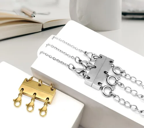 Vista 5 de Kcctoo Collar con cierre de capas, separadores de joyas, oro y plata, cierre magnético de collar múltiple para mujer con aspecto en capas