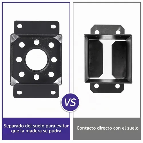 Vista 5 de 4x4 Base de poste de 4 piezas, (Tamaño interno 3.5"x3.5") Soporte de poste de valla de madera para pérgola, anclaje de poste recubierto en polvo