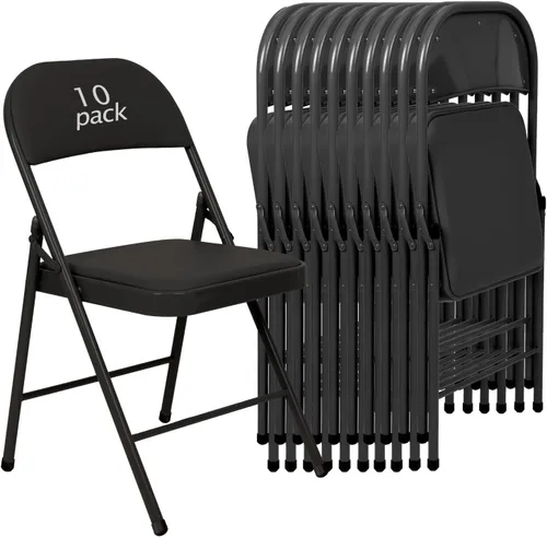 Vista 12 de Juego de 4 Sillas Plegables Tapizadas en Negro - Cómodas Sillas Apilables Portátiles para Interior y Exterior, Eventos, Fiestas, Oficina, Boda Negro