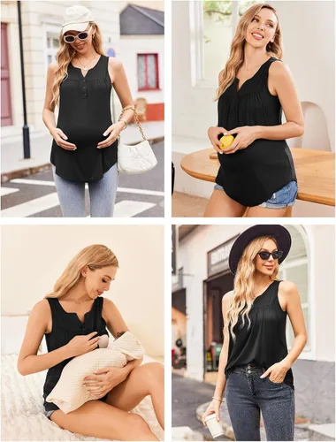 Vista 3 de Ekouaer Camisetas sin mangas para lactancia materna para mujer, de doble capa, ropa de embarazo de verano