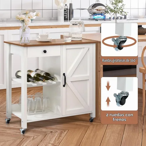 Vista 5 de Carrito pequeño de isla de cocina con ruedas con mesa de madera de 31.4