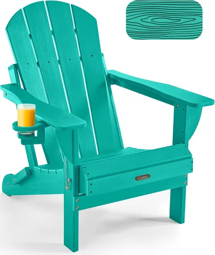 Vista 10 de Ciokea Silla Adirondack plegable con textura de madera, silla Adirondack para patio, resistente a la intemperie, silla de plástico para hoguera