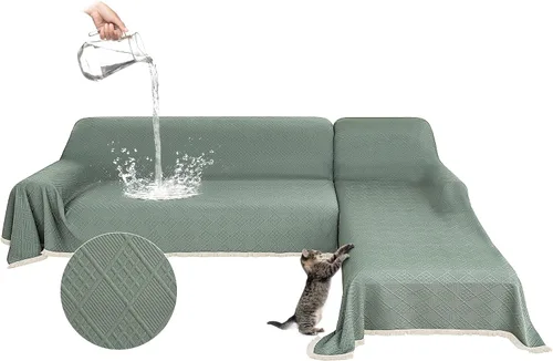 Vista 17 de Fundas impermeables para sofá modular en forma de L, 2 piezas, lavable, en forma de L, protector de muebles acolchado de jacquard para perros, Gris
