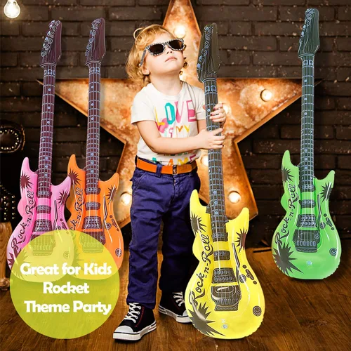 Vista 4 de Novelty Place 12 guitarras inflables para niños, 35 pulgadas, guitarras eléctricas inflables de 35 pulgadas, colores surtidos, juguete de guitarra