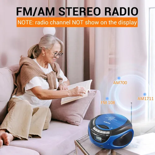 Vista 5 de Gelielim Reproductor de CD Boombox portátil, reproductores de CD de carga superior para el hogar con Bluetooth, radio estéreo AM FM, compatible