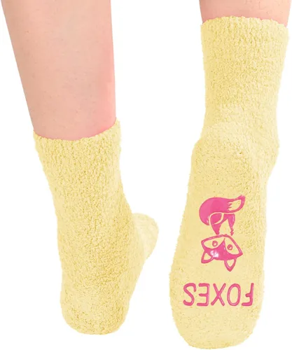 Vista 5 de Zmart Novelty Yellow Fuzzy Fox Cat Socks for Big Girls Teen Teenager Silly Kids Socks, Funny Gifts for Girls 7-10 Years