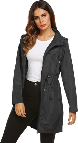 Vista 5 de Lomon chaqueta de mujeres para la lluvia, impermeable y ligera, con capucha, para exteriores