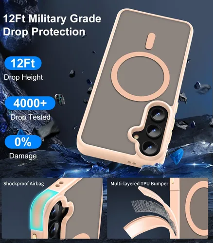 Vista 4 de Funda magnética avanzada para Samsung Galaxy S24, delgada, protectora, probada contra caídas de grado militar y compatible con MagSafe, translúcida