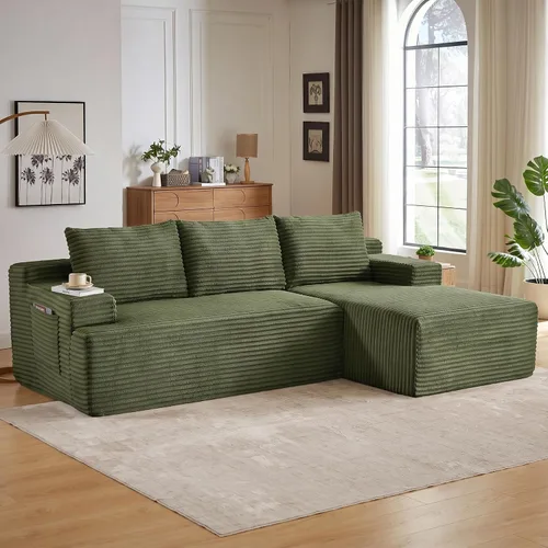 Vista 17 de Sofá modular Cloud de 97 pulgadas, moderno sofá deshuesado con diván, asiento profundo, sofá modular en forma de L, sofás de espuma de pana