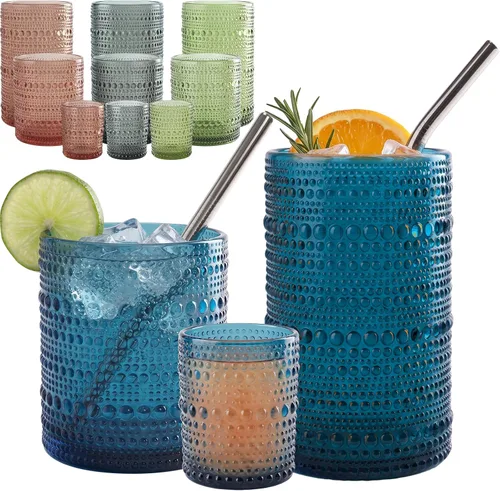 Vista 11 de CycleMore 12 vasos para beber Hobnail de 12 onzas, 10 onzas, tazas de 4 Celeste