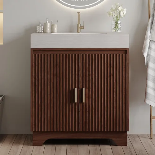Vista 10 de Henf 28 Inch Bathroom Vanity with Ceramic Integrated Sink, Blue Bathroom Storage Cabinet with 2 Soft Close Doors,1 Tilt-Out Drawer,Reinforced Corner