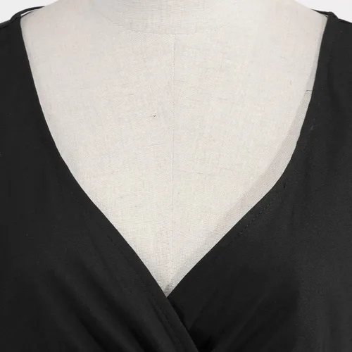 Vista 7 de Kosheko Vestido de fiesta de cóctel casual de los años 50 para mujer, vestido plisado de manga corta con cuello en V, vestido casual con vuelo
