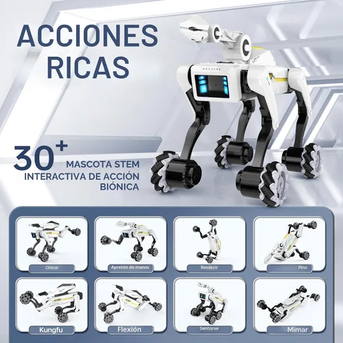 Vista 3 de Kit de perro robot 3 en 1 con ruedas, más de 30 acciones biónicas, voz y control remoto, movimientos programables, batería recargable, juguete