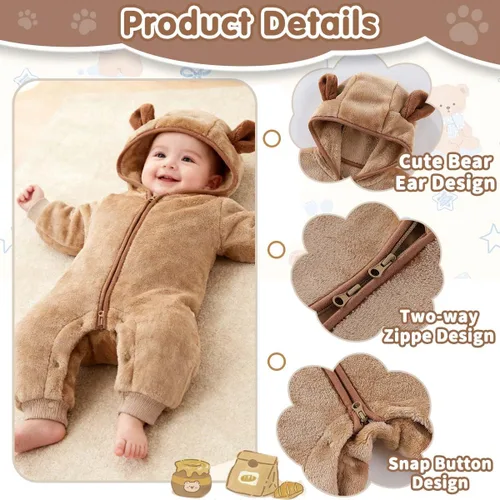 Vista 2 de Fairy Baby Newborn Baby Bear Outfit Suit Thin Fleece Jumpsuit Romper Hooded Winter Clothes Snowsuit Coat Infant Girls Boys