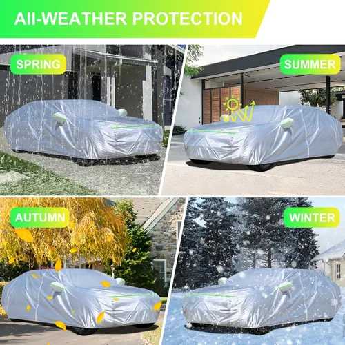 Vista 3 de Funda para automóvil sedán (155-170 pulgadas), ajuste universal, impermeable, Dupont Oxford, todo tipo de clima, protector de granizo, protección