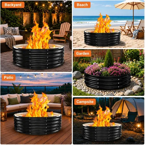 Vista 7 de Anillo de chimenea al aire libre de 32 pulgadas, chimenea de leña resistente al calor de 17 pulgadas de altura y chimenea para exterior, anillo