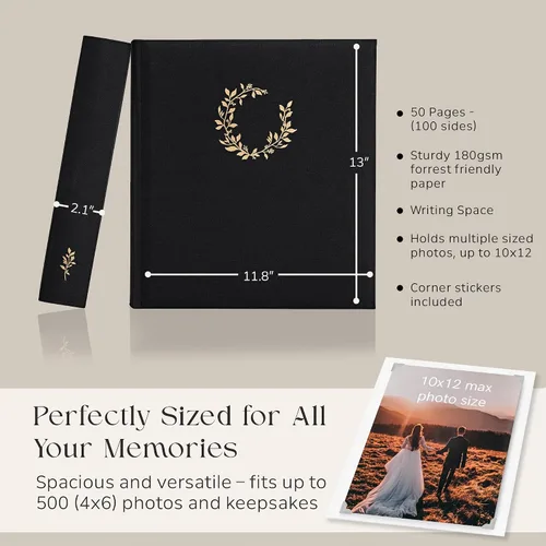 Vista 4 de La Lente - Álbum de recortes premium – Álbum de fotos con espacio para escribir – 100 páginas para múltiples tamaños 4x6, 5x7, 6x8, 8x10 – Capacidad