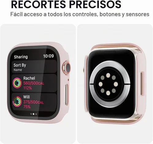 Vista 2 de Paquete de 6 fundas para Apple Watch Series 9, Series 8, Series 7 de 1.61 pulgadas, funda con protector de pantalla de vidrio templado incorporado