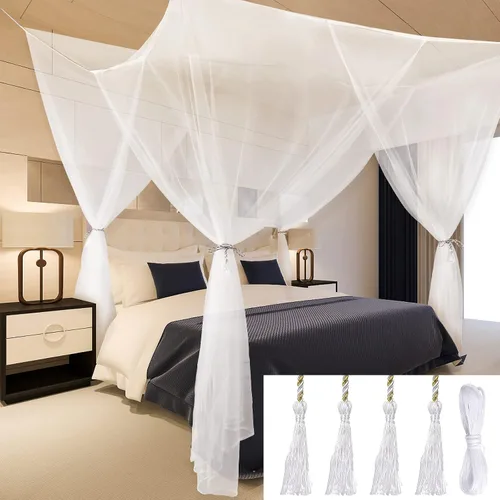 Vista 8 de Aoresac Toldo de cama para niñas, elegantes cortinas de cama con dosel de techo, toldo de princesa para cama de niñas, red de cama colgante