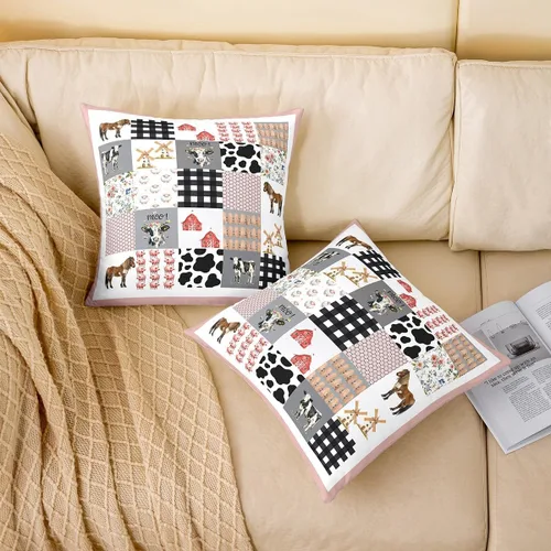Vista 2 de Homewish Funda de cojín rústica de granja con diseño de vaca en acuarela, animales de granja salvajes, para niños, adolescentes y adultos, funda