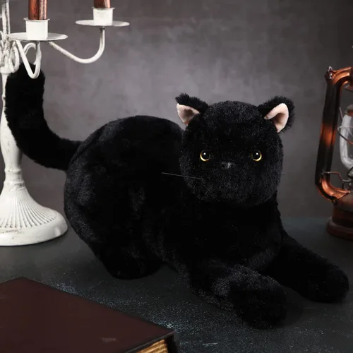Vista 5 de Sosation - Peluche de gato de 16 pulgadas, juguete de gato negro realista de felpa suave, almohada de peluche linda, regalos lindos para niños