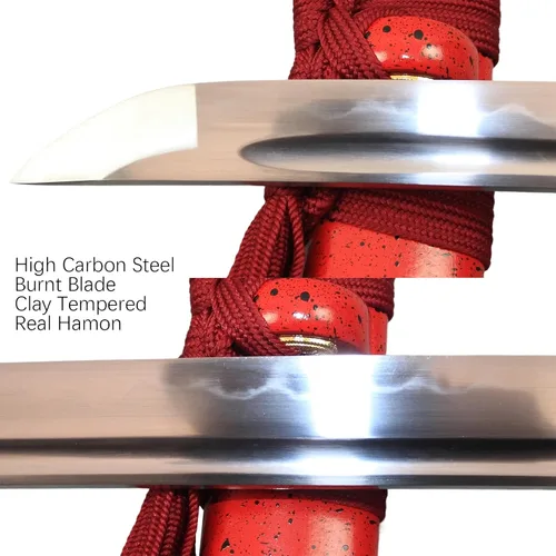 Vista 5 de Espada katana japonesa real hecha a mano, espada samurái de espiga completa, 40.5 pulgadas, bolsa de soporte incluida