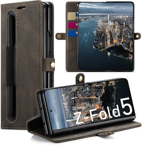 Vista 27 de Funda tipo cartera para Samsung Galaxy Z Fold 3 con soporte para bolígrafo S, color negro