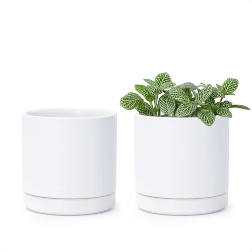 Vista 34 de D'vine Dev - Juego de 2 macetas de plantas de 3.5 pulgadas, maceta de cerámica para plantas con agujero de drenaje y platillo, negra, 94-V-A-2