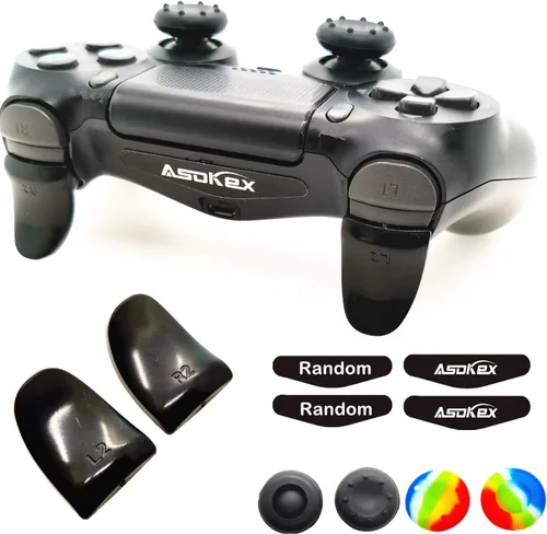 Vista 2 de Extensores de gatillo L2 R2 Ps4 (1 par de disparadores L2 R2, 4 tapas de joystick, 2 pares de calcomanías de barra de luz LED), para control