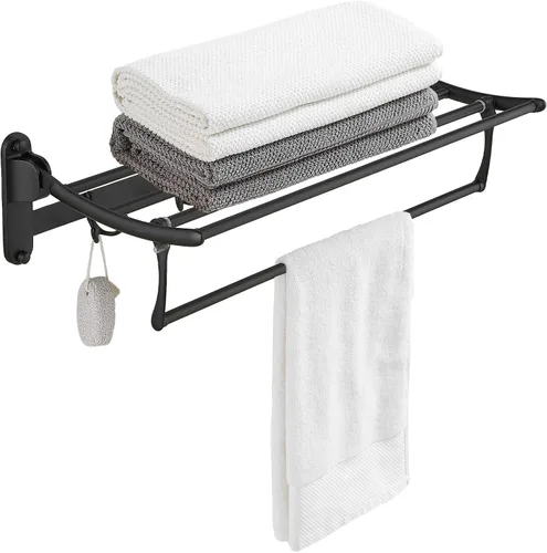 Vista 8 de BESy Toalleros de 24 Pulgadas de Níquel Cepillado, Estante de Toallas de Baño con Barra Plegable y Ganchos para Toallas, Accesorios de Baño
