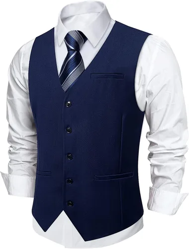 Vista 16 de DiBanGu Chaleco de traje para hombre Vestido formal de negocios Light Khaki