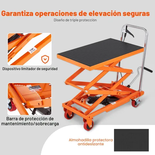 Vista 5 de VEVOR Carro con mesa elevadora hidráulica, capacidad de carga de 330 libras, altura de elevación de 50 pulgadas, mesa de elevación de tijera manual