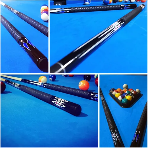 Vista 6 de Juego de palos de billar Joovon de 4 y juego de palos de billar de 2 con punta de taco de 13 mm, taco de billar de 58 pulgadas con funda