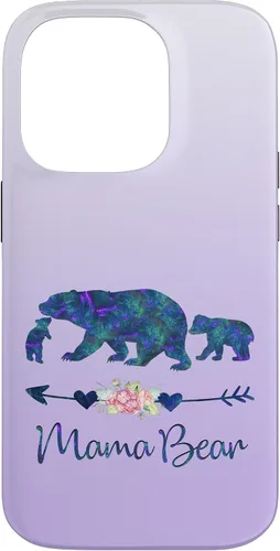 Vista 17 de Teal Blue Purple Floral Mama Bear and Two Cubs Silver Purple Case for iPhone 17