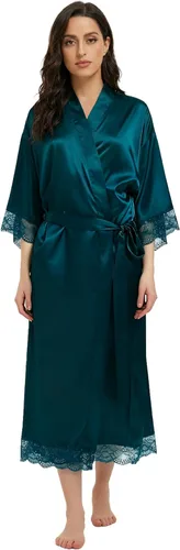 Vista 18 de Batas largas de satén suaves para mujer, batas largas de seda de longitud completa, kimonos, bata de baño sedosa, bata de baño Estampado floral