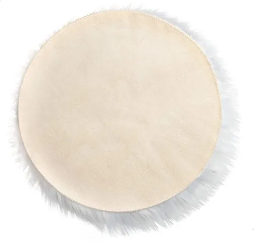 Vista 7 de IVON Alfombra redonda blanca de piel sintética de 15.5 pulgadas, cojín esponjoso para silla, fondo para fotos de escritorio de uñas