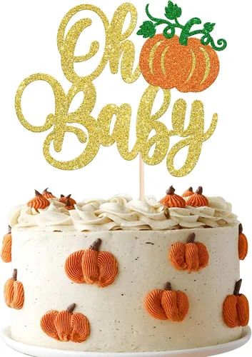 Vista 9 de Paquete de 24 adornos para cupcakes de calabaza con purpurina para cupcakes de calabaza para Acción de Gracias, baby shower, decoración de cupcakes
