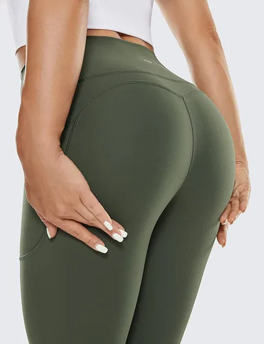 Vista 4 de Leggings Wokout de cintura alta sin costura frontal para mujer, pantalones de yoga con bolsillos, leggings suaves como la mantequilla, 25 pulgadas