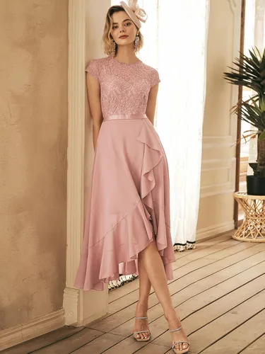 Vista 4 de Miusol Vestido largo de noche con volantes de gasa y encaje retro para mujer