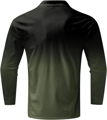 Vista 3 de Polo para hombre, ajuste regular, suave, transpirable, a la moda, casual, con cuello degradado, manga larga