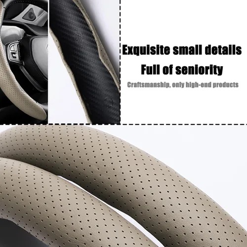Vista 4 de LoyaForba Funda universal para volante de automóvil, protector universal de cuero segmentado de 15 pulgadas, antideslizante y suave, transpirable