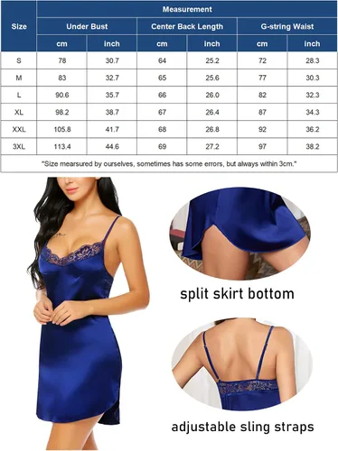 Vista 6 de Avidlove Ropa de dormir sexy de satén para mujer, ropa de dormir de encaje, mini slip completo