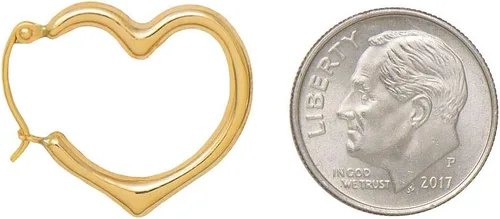 Vista 7 de Aretes de aro en forma de corazón de oro de 14 quilates (0.079 in de grosor), 0.630-0.787 in.