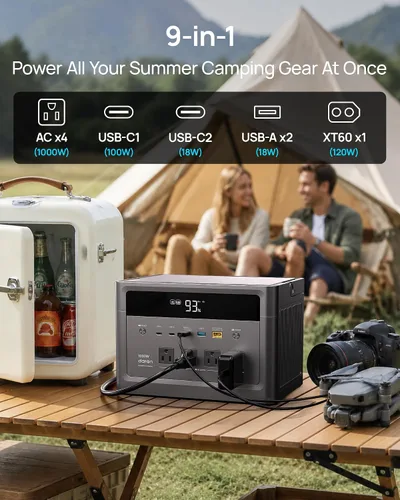 Vista 3 de DARAN Estación de energía portátil de 1000 W, generador solar de 576 Wh con 4 salidas de CA (sobretensión de 2000 W), carga rápida PD de 100 W