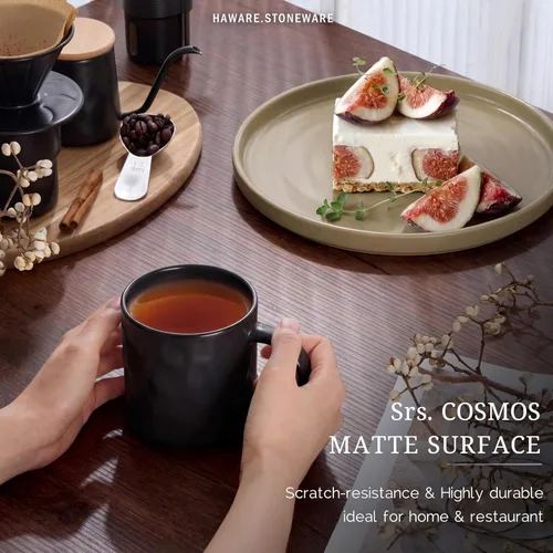 Vista 6 de HaWare Juego de 4 tazas de café de 14 onzas, tazas de café de gres con asa, taza de café con leche para hombre, mujer, papá, mamá, tazas de té