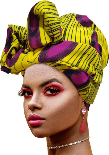 Vista 7 de Ankara - Diadema suave con estampado africano para la cabeza, bufanda para el cabello largo, turbante, corbata, punto africano, envolturas